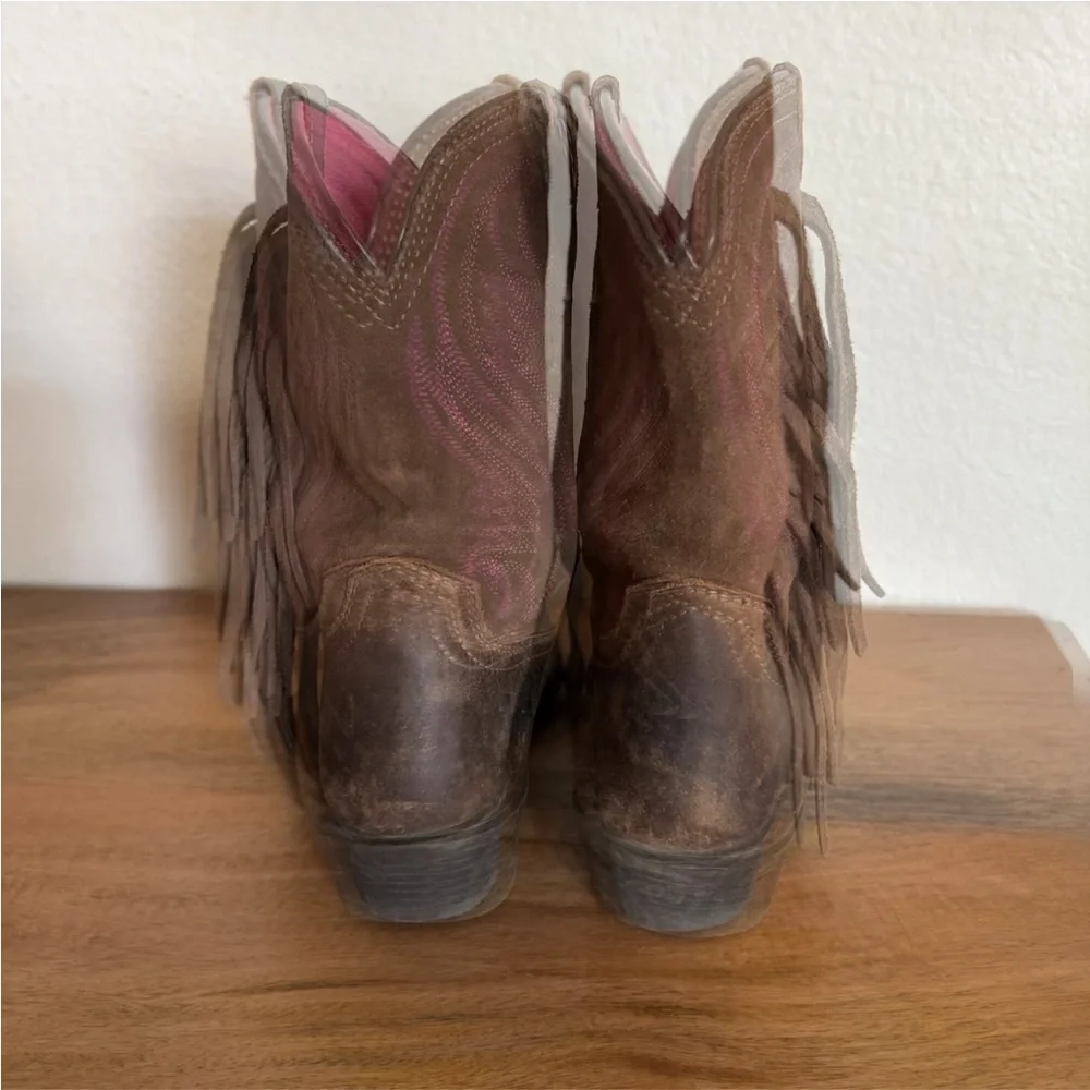 Ariat Brown Leather  Fringe Western Ankle Boots Size 12.5